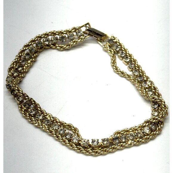 Vintage rhinestone gold tone chain bracelet - Picture 1 of 4